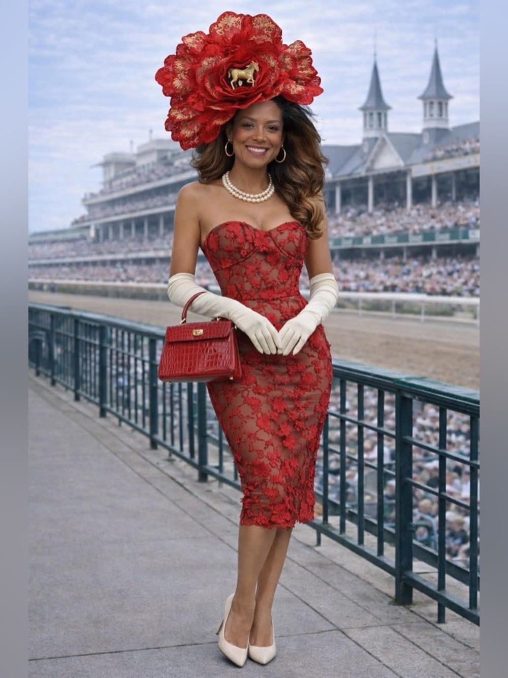 Red and Gold Oversized Decorative Flower Hat - Brand:  Custom Made